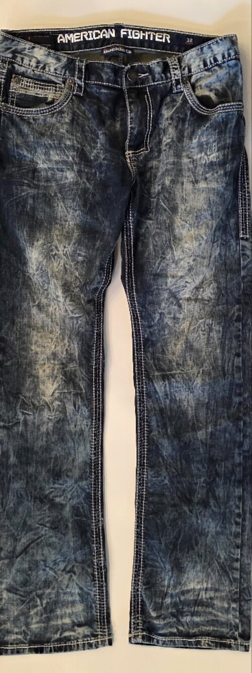 Buckle American Fighter Men's Acid-Wash Blue Straight Jeans